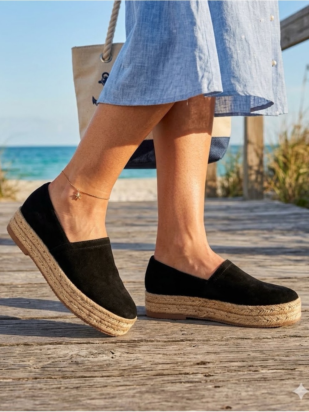 Naturalizer Black Suede Espadrille Platform Slip-Ons